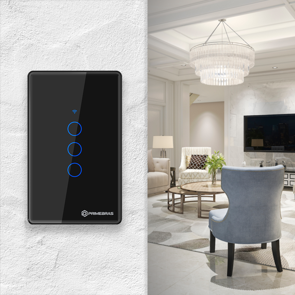 Interruptor Touch 3 Botões Wi-Fi TP1003 Preto