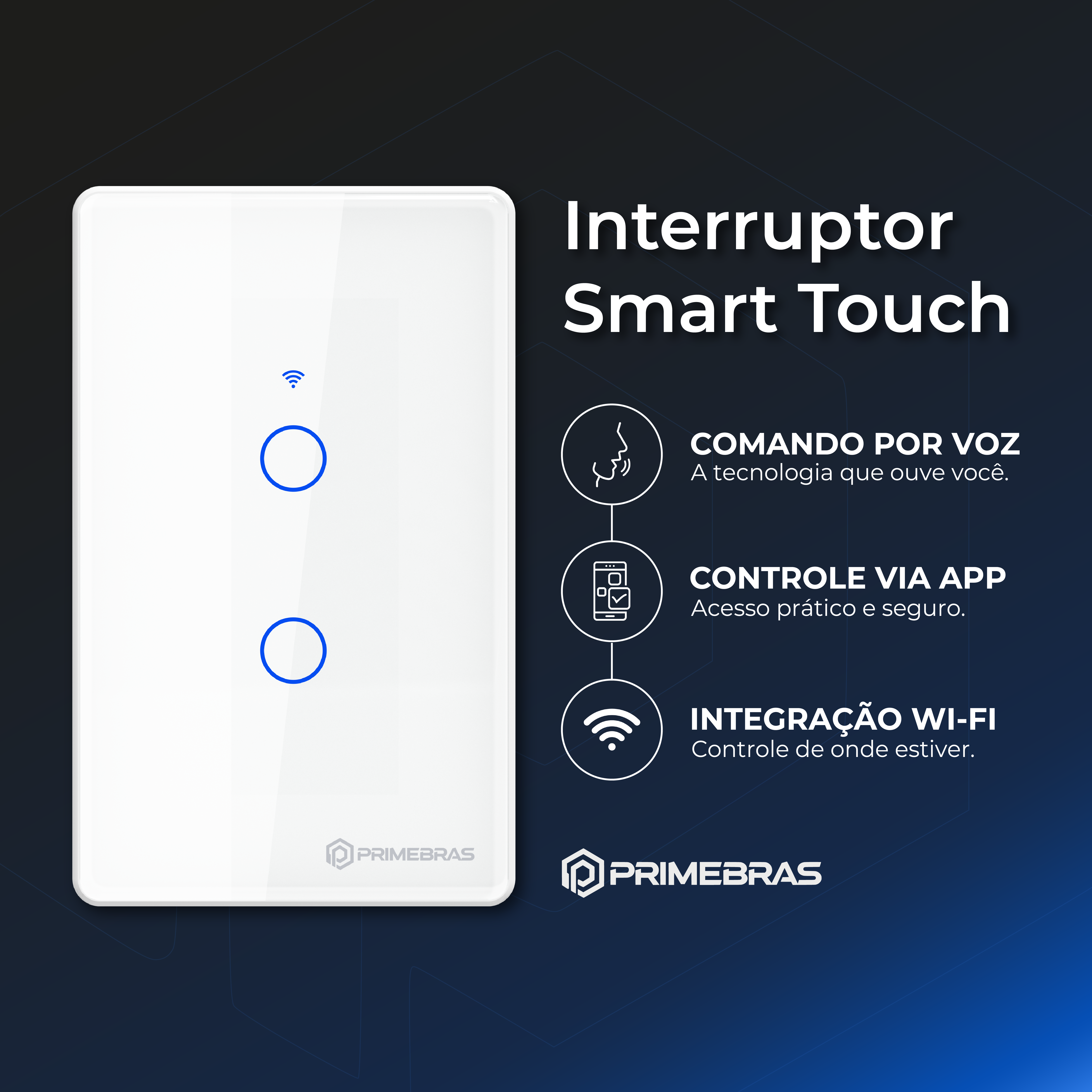 Interruptor Touch 2 Botões Wi-Fi TP1002 Branco