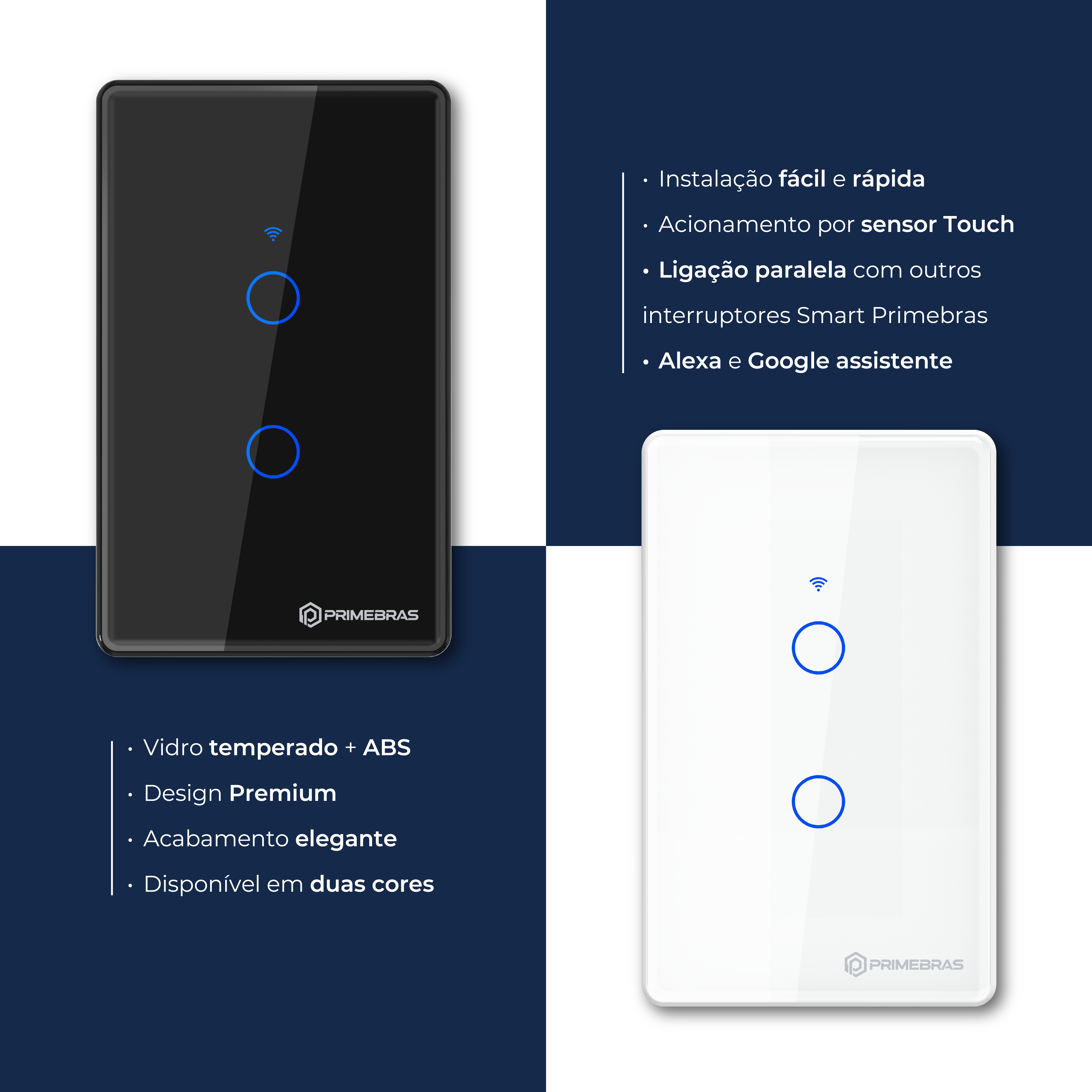 Interruptor Touch 2 Botões Wi-Fi TP1002 Branco