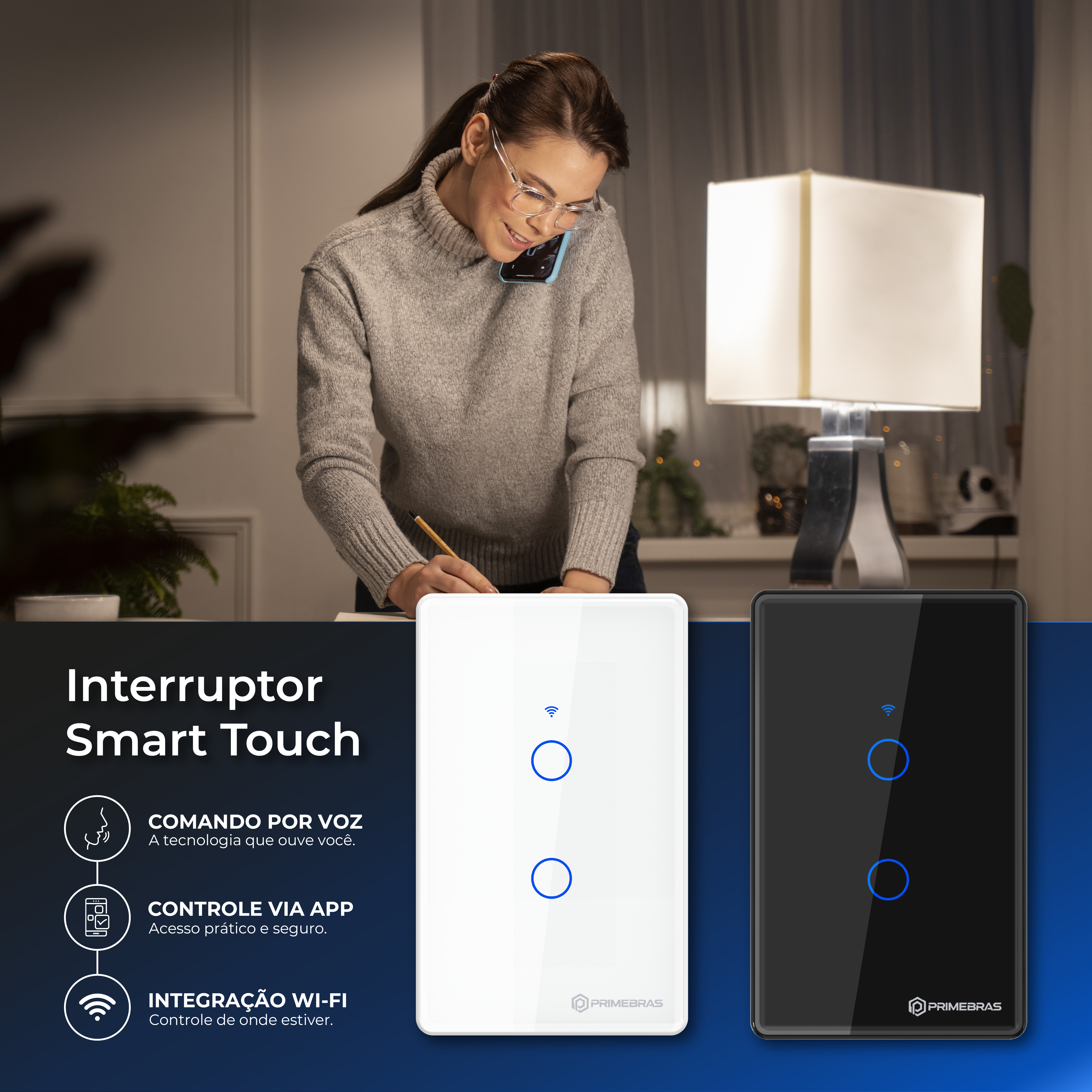 Interruptor Touch 2 Botões Wi-Fi TP1002 Branco
