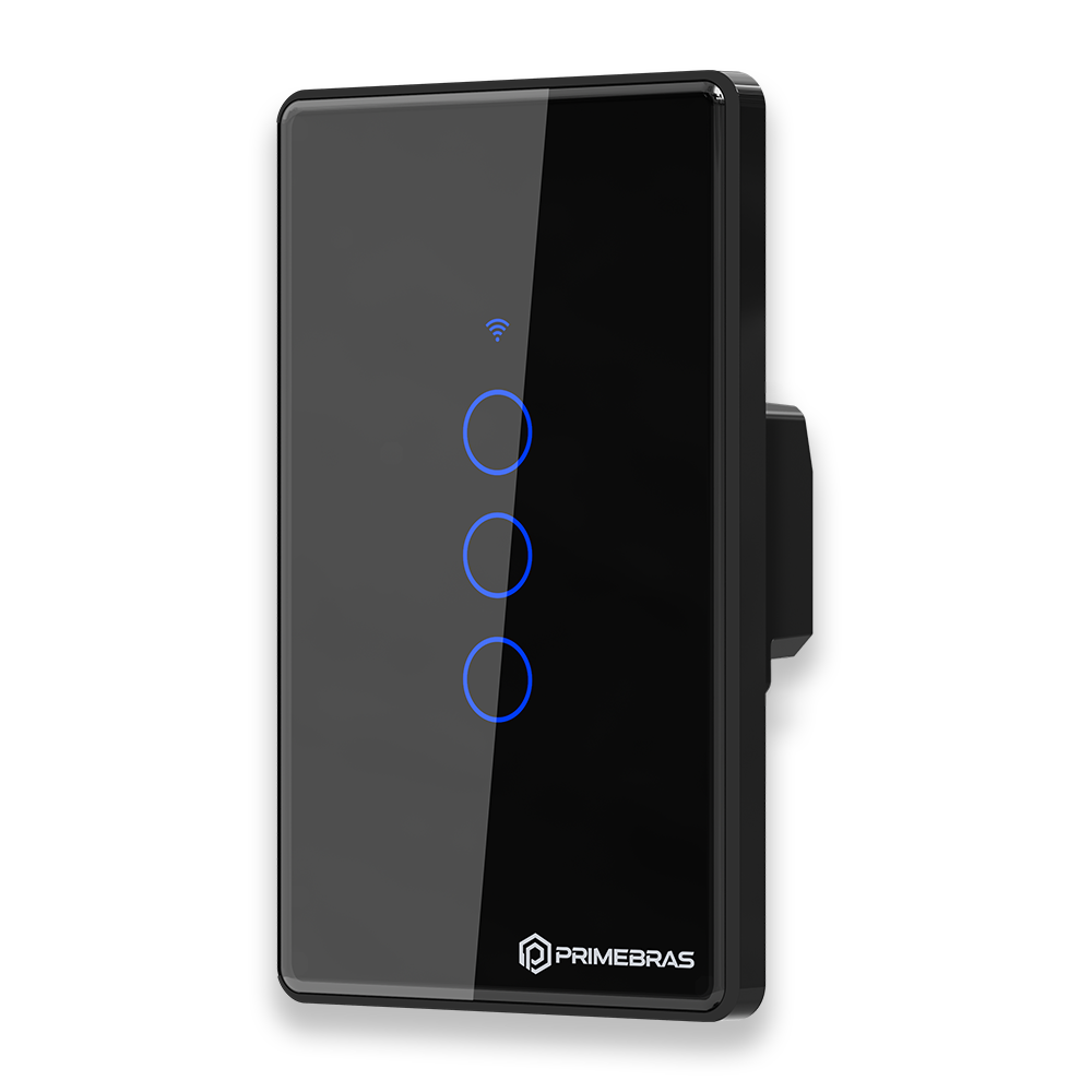 Interruptor Touch 3 Botões Wi-Fi TP1003 Preto